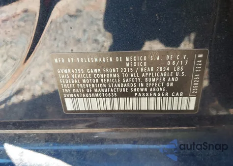 2017 Volkswagen Gti S/Se/Autobahn from USA, damaged, VIN 3VW447AU9HM070635